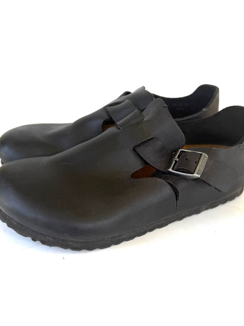 Birkenstock Black Buckled London Oiled Leather Shoes